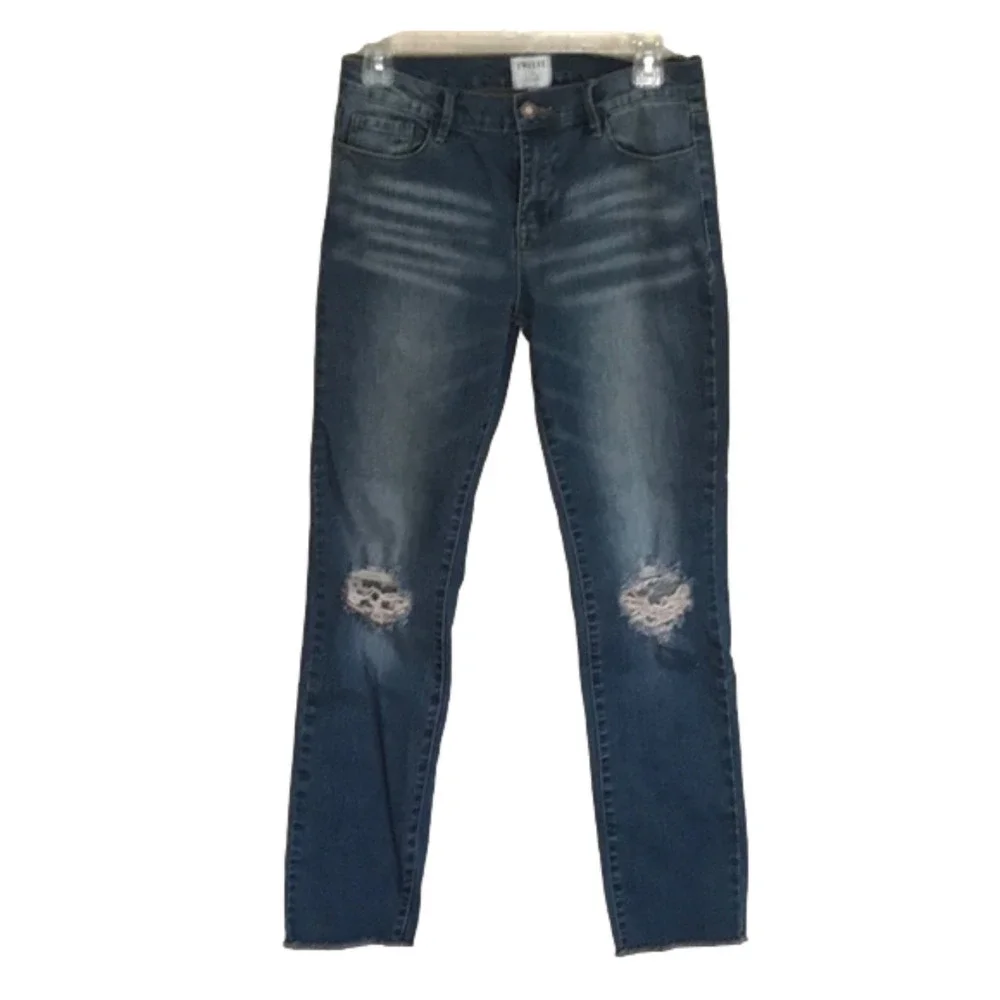 TWELVE BY ONTWELFTH Distressed‎ Denim 5-pocket Raw Hem Jeans Size 27